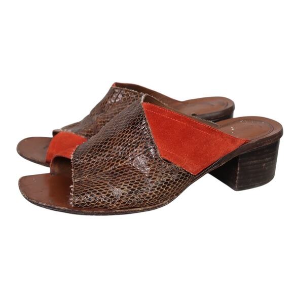 Diane Von Furstenberg Brown Snakeskin Leather Orange Suede Mule Sandals 7.5 - Picture 4 of 8